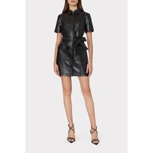 Milly Haven Black Vegan Leather Mini Shirt Dress Size 2 NWT Glamoratti Office